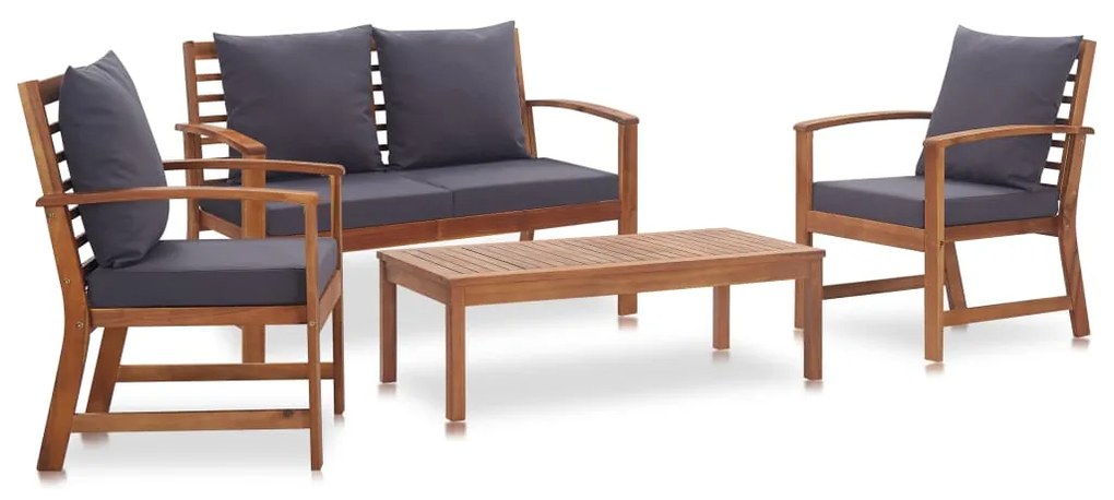 vidaXL 4 pcs conjunto lounge de jardim c/ almofadões acácia maciça