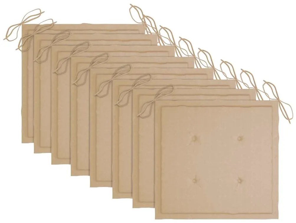 Cadeiras de jardim c/ almofadões beges 8 pcs teca maciça