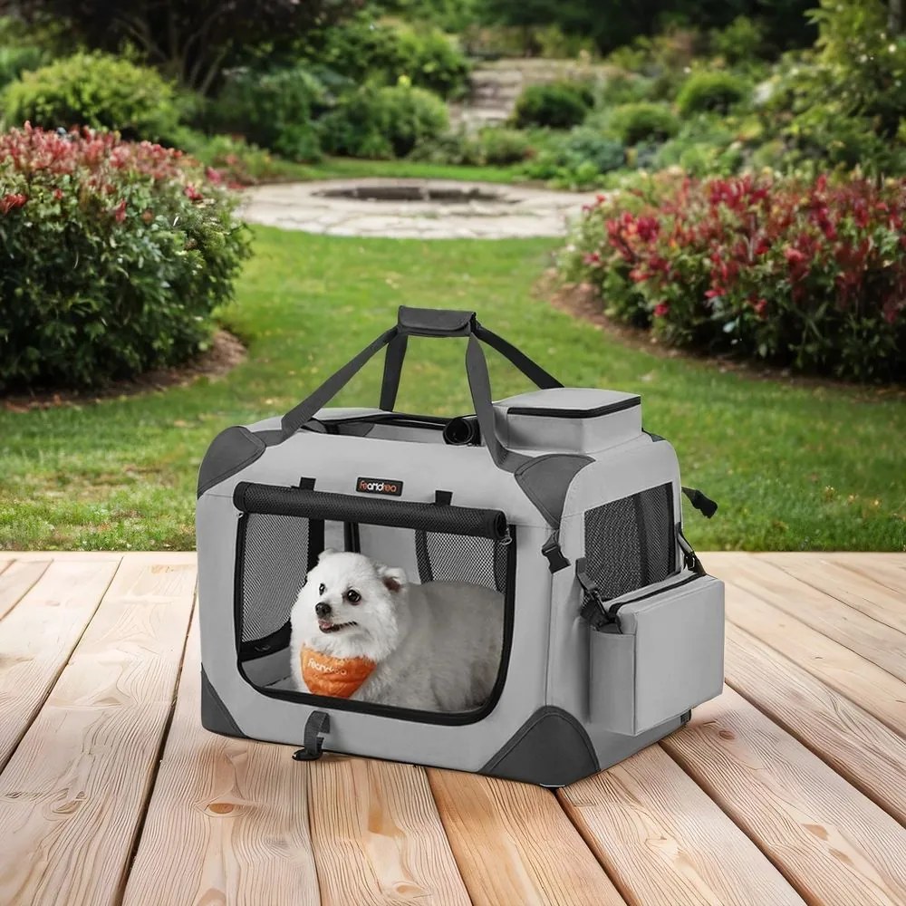 Bolsa dobrável de transporte para cães 60 x 42 x 42 cm cinzento