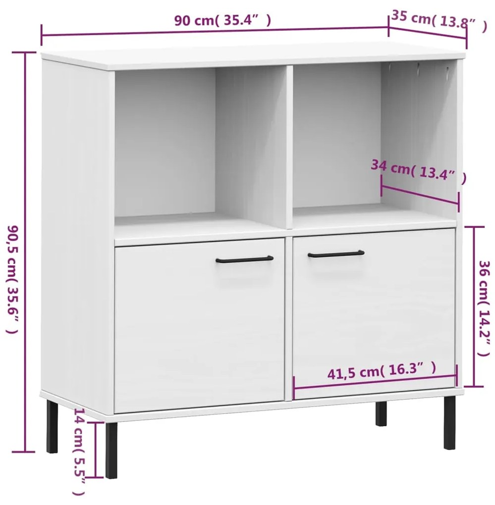 Estante c/ pernas metal 90x35x90,5cm madeira maciça OSLO branco