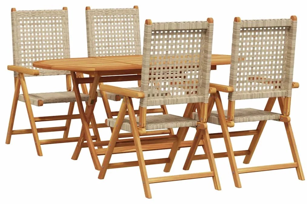 Mesa de Jardim Dobrável Manual 5 pcs Bege