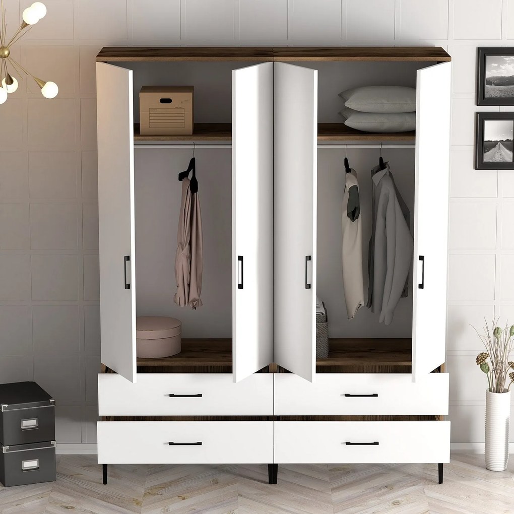 Roupeiro Kumsal TT – Nogueira e Branco – 160 cm x 47,5 cm x 201,4 cm