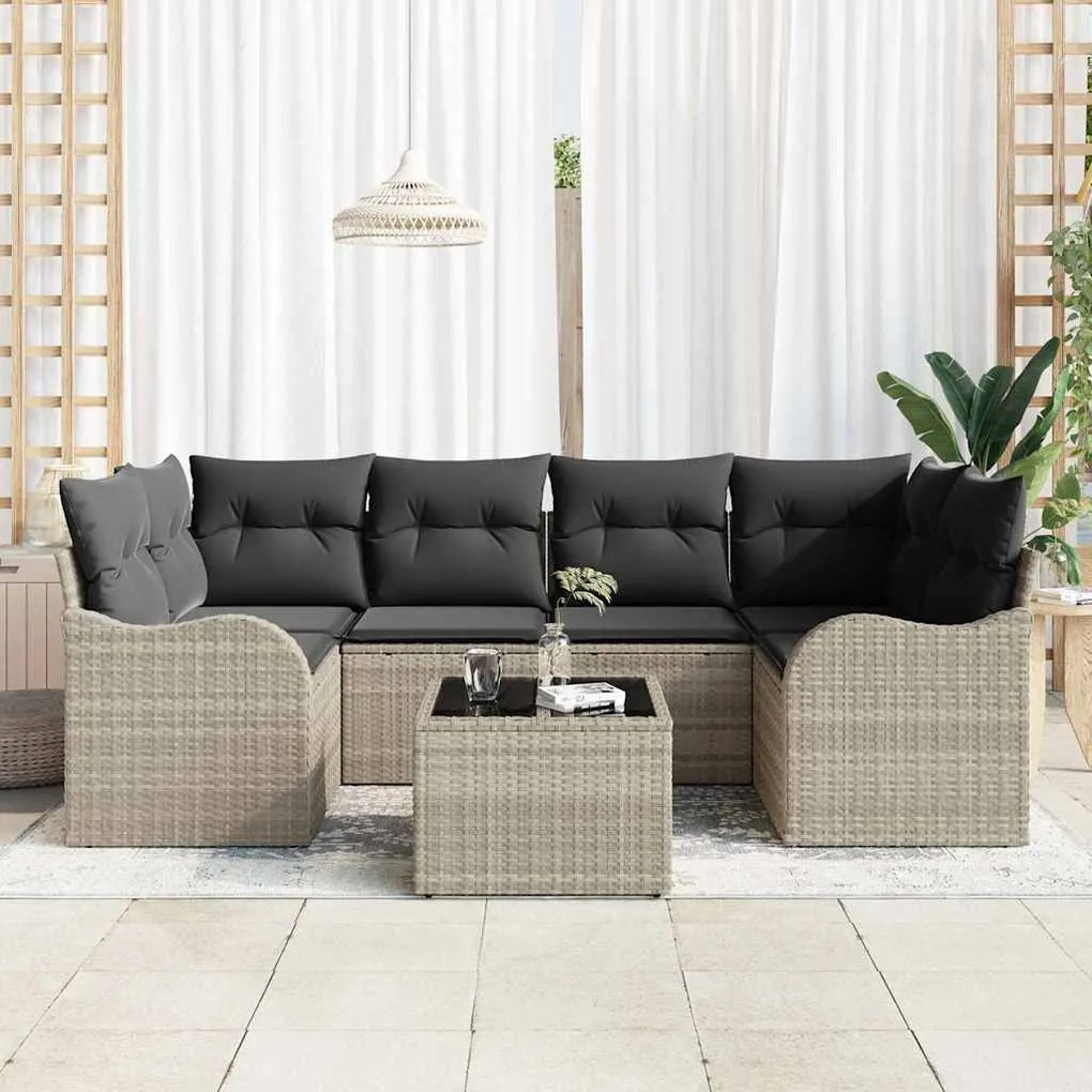Conjunto de Sofá de Jardim em 7 Peças com Almofadas em Rattan Sintétic