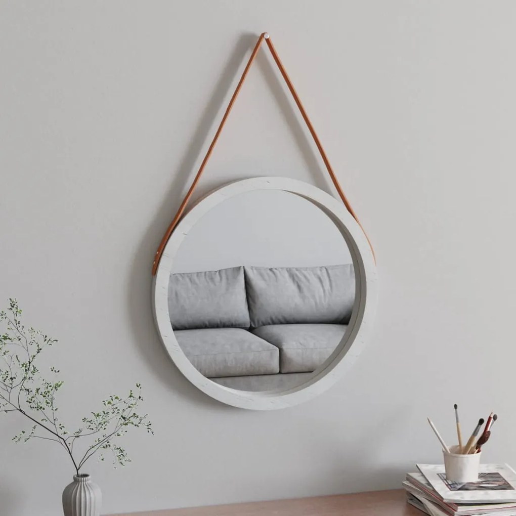 351540 vidaXL Espelho de parede com alça Ø 55 cm branco