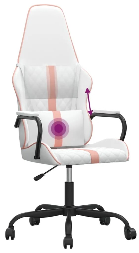 Cadeira gaming massagens couro artificial branco e rosa