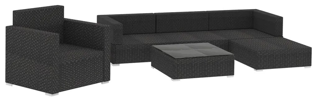 6 pcs conjunto lounge de jardim c/ almofadões vime PE preto