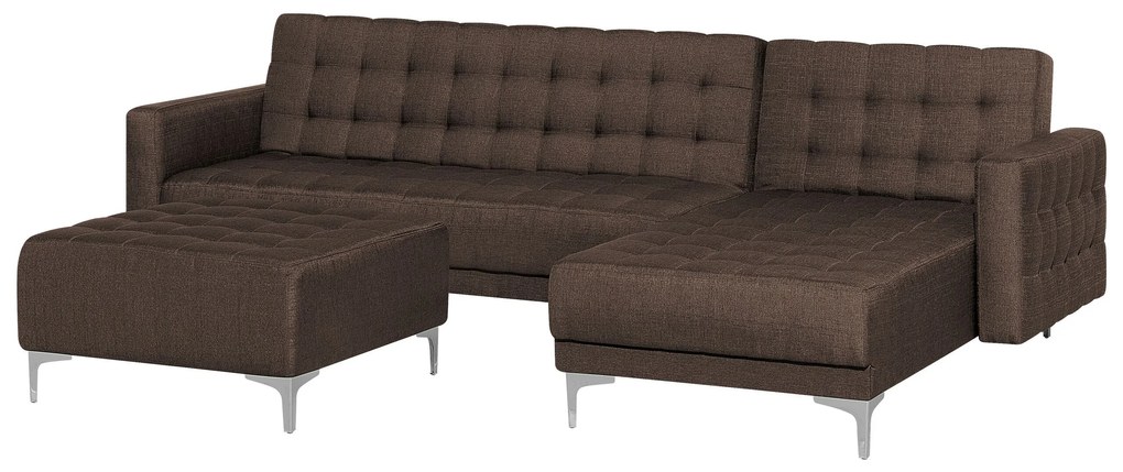Sofá de canto 4 lugares com repousa-pés em tecido castanho escuro à esquerda ABERDEEN Beliani