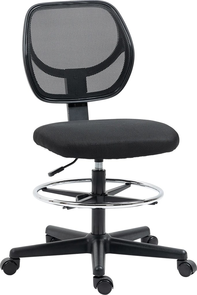 Cadeira de escritório com assento alto em malha, altura ajustável entre 50 e 70 cm, com apoio para os pés giratório a 360°, na cor preta