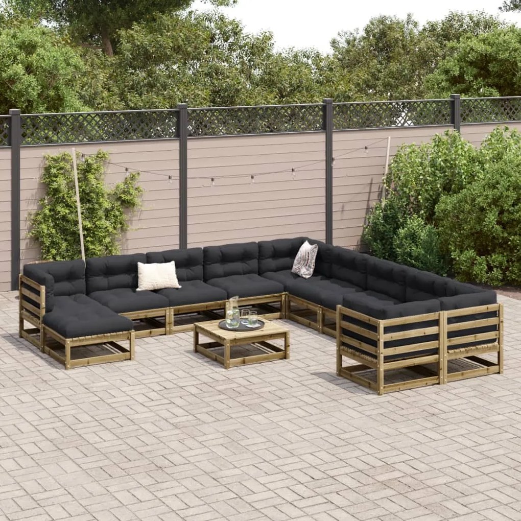 12 pcs conjunto sofás de jardim madeira de pinho impregnada