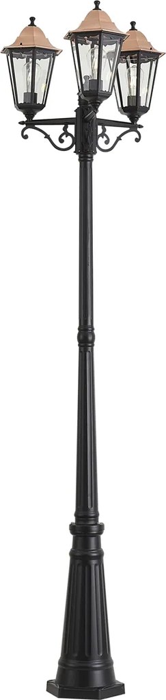 Lanterna de exterior clássica preta com cobre 220cm 3 luzes IP44 - Havana