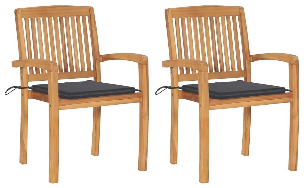 Cadeiras de jardim c/ almofadões antracite 2 pcs teca maciça