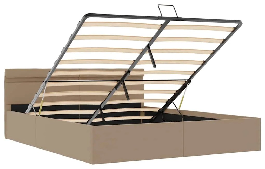 Cama hidrául. arrumação e LED 160x200cm couro artif. cappuccino