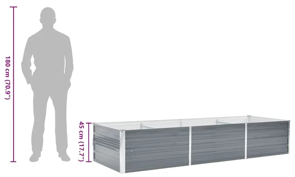 Canteiro elevado de jardim aço galvanizado 240x80x45cm cinzento