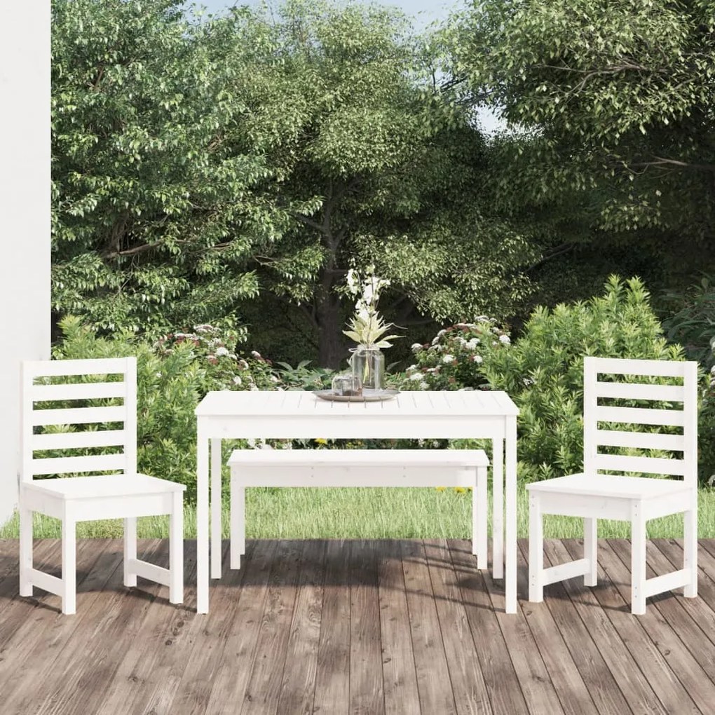 4 pcs conj. de jantar p/ jardim madeira de pinho maciça branco