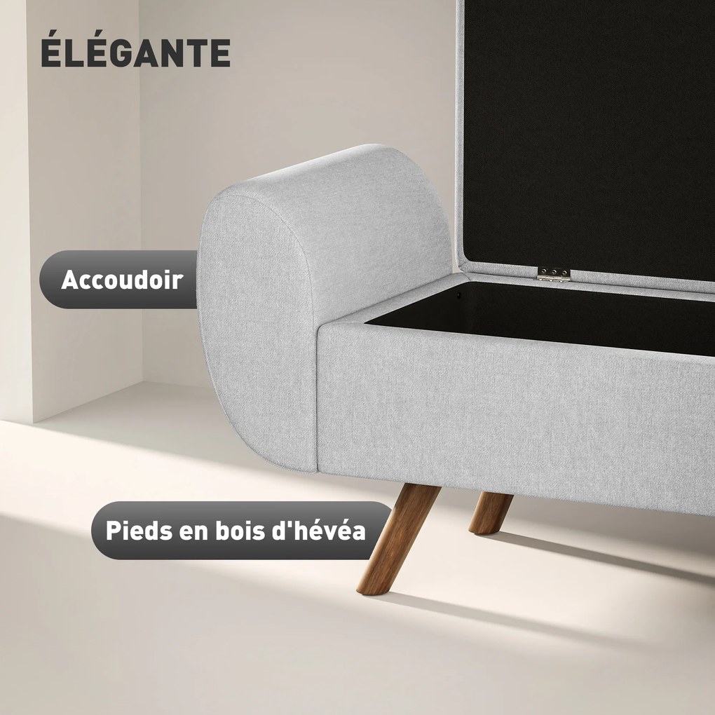 Banco com espaço de arrumação de 53,8 L, 132 x 42 x 50 cm com assento estofado em linho e braços, para sala de estar, quarto, hall de entrada, cinzent