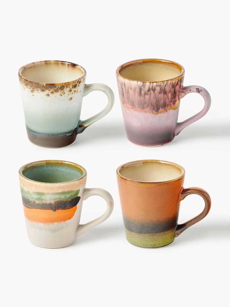 Chávenas de expresso com vidrado reativo artesanais 70's, conjunto de 4