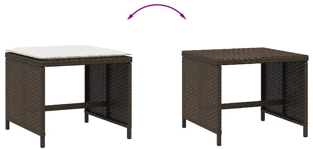 Bancos jardim com almofadões 4 pcs 41x41x36 cm vime PE castanho