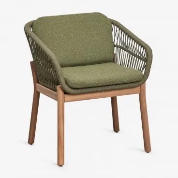 Pack De 4 Cadeiras De Jantar Com Braços Em Madeira De Acácia E Corda Trançada Karvia Castanho Acácia & Bouclé Verde Sálvia - Sklum