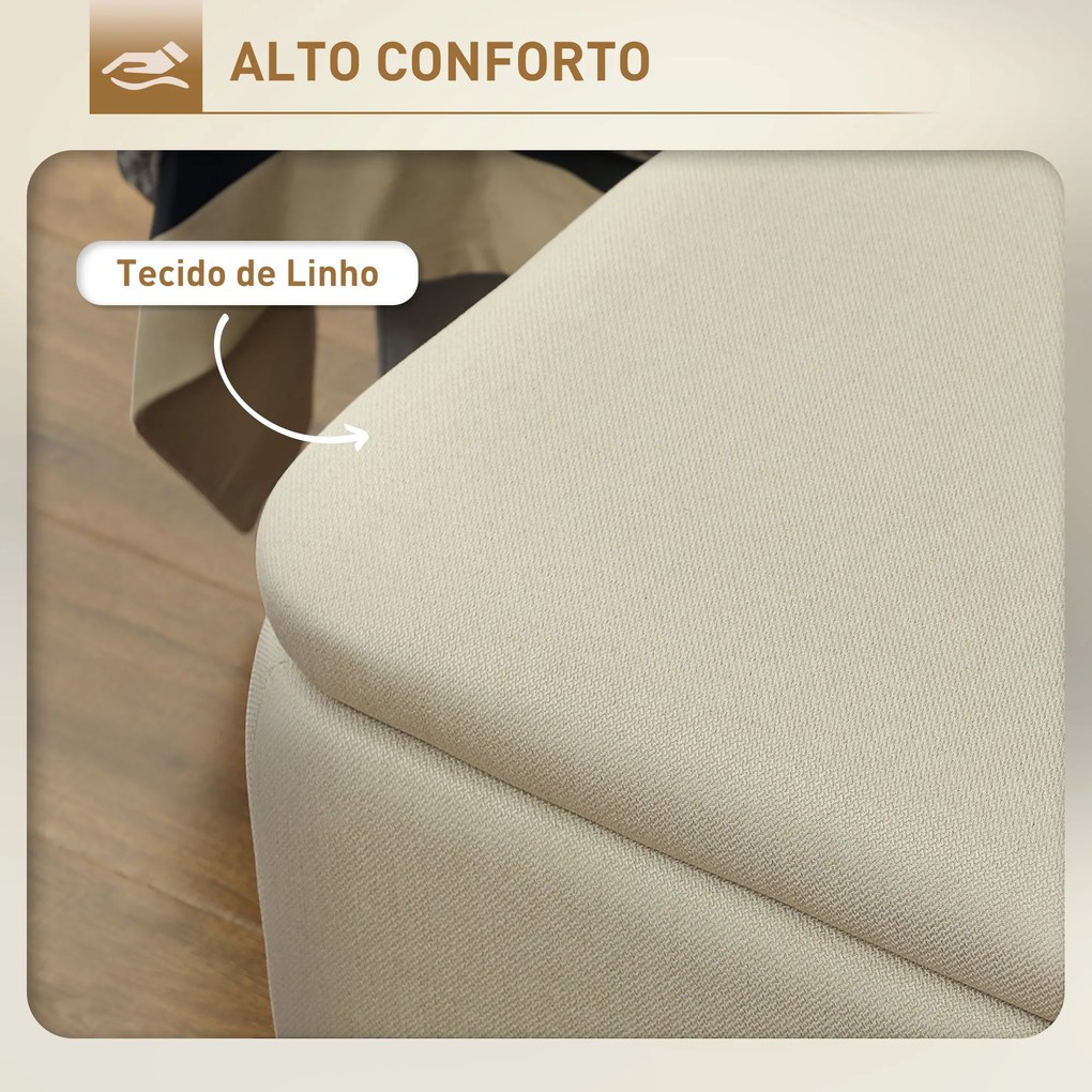 Banco de Armazenamento Estofado em Linho com Tampa Abatível e Pés de Aço Carga Máxima 150kg 101x38,5x44,5 cm Bege