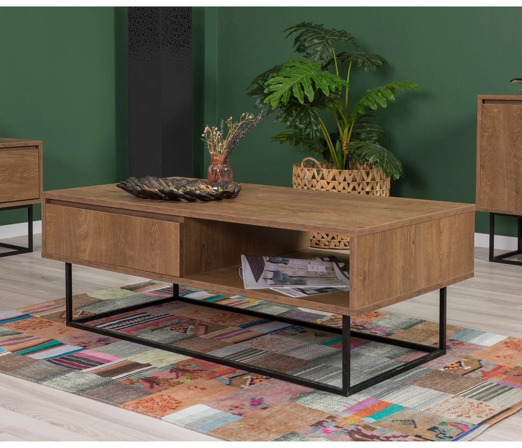 Conjunto de Mobiliário de Sala de Estar Laxus – Nogueira Preta – TV: 1