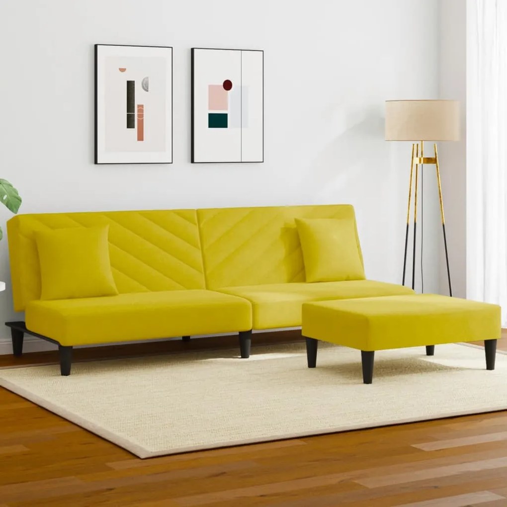 vidaXL 2 pcs conjunto de sofás com almofadas veludo amarelo
