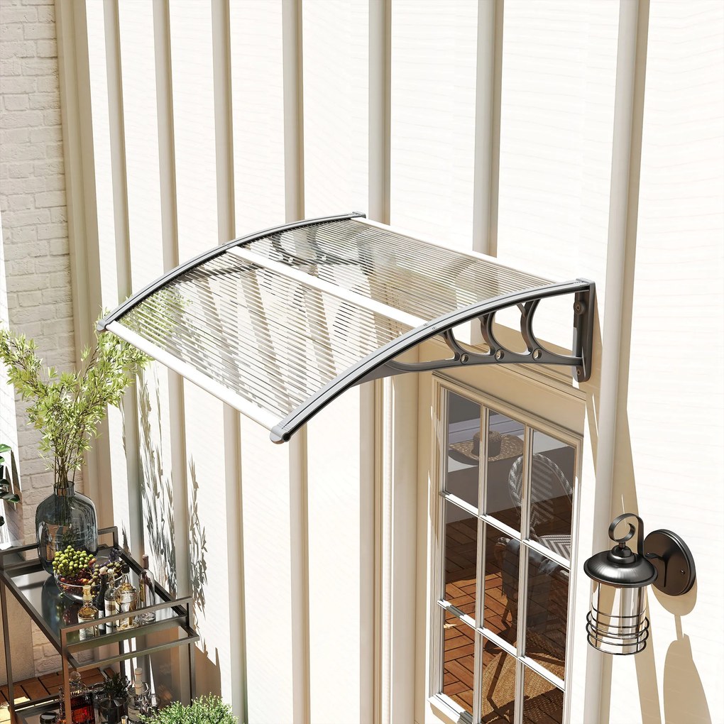 Marquise para Portas e Janelas 100x75 cm Toldo de Proteção contra Sol e Chuva com Cobertura de Policarbonato e Barra de Alumínio Transparente