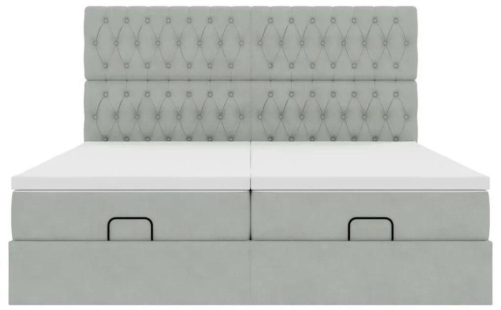 Estrutura cama otomana colchões 200x200cm veludo cinzento claro