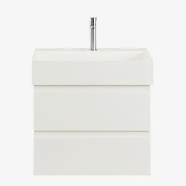 Conjunto De Móvel De Casa De Banho Suspenso Em Madeira E Folha De Freixo Com Lavatório Integrado Ona Branco & Sem Espelho & - Sklum