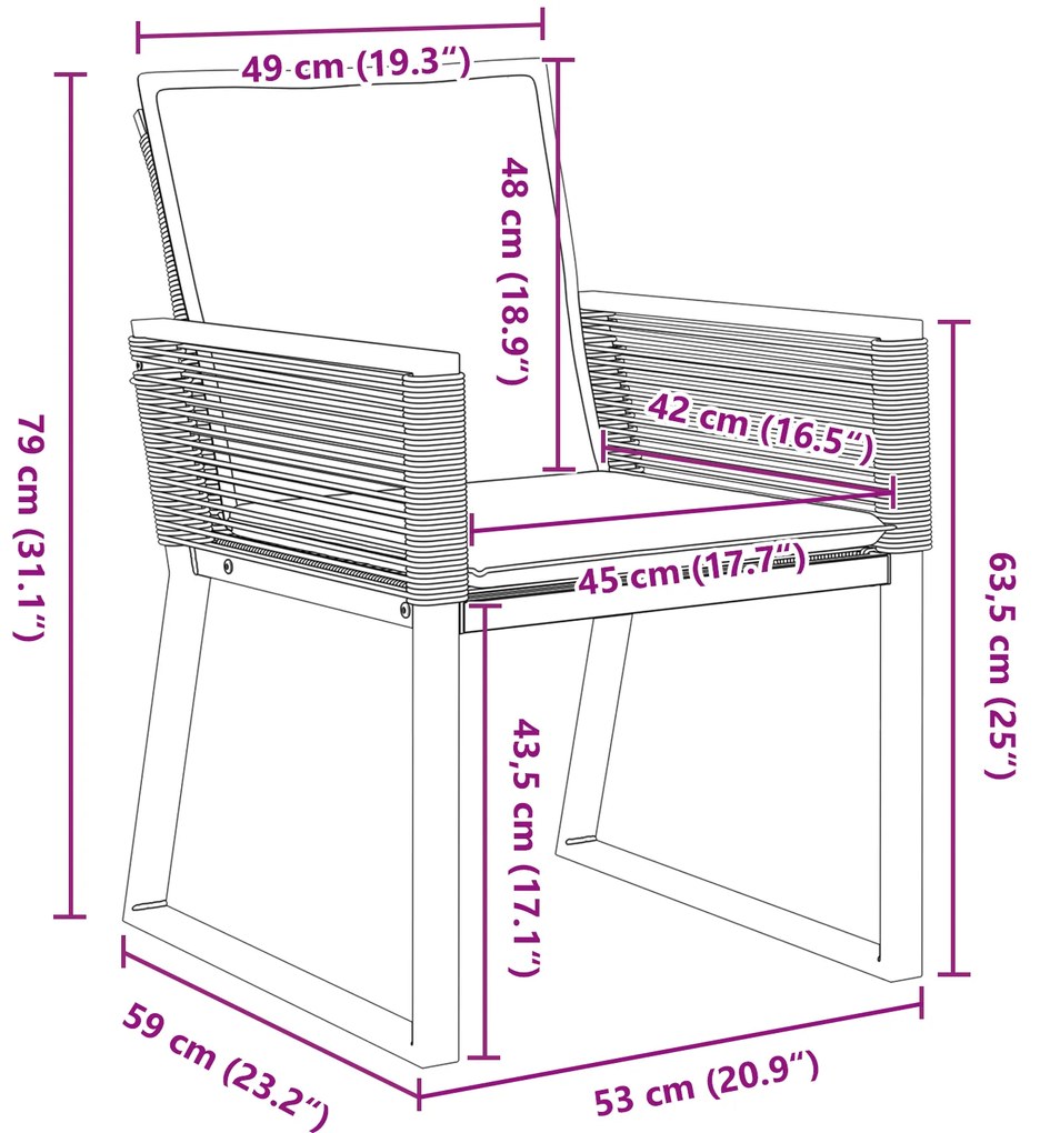 Conjunto de Jantar de 6 Peças com Almofadas de Aço Antracite e Rattan