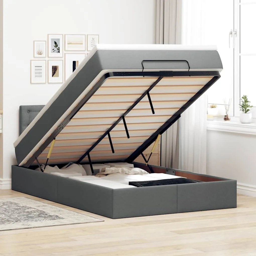 Cama otomana com colchão 120x190 cm tecido cinzento escuro