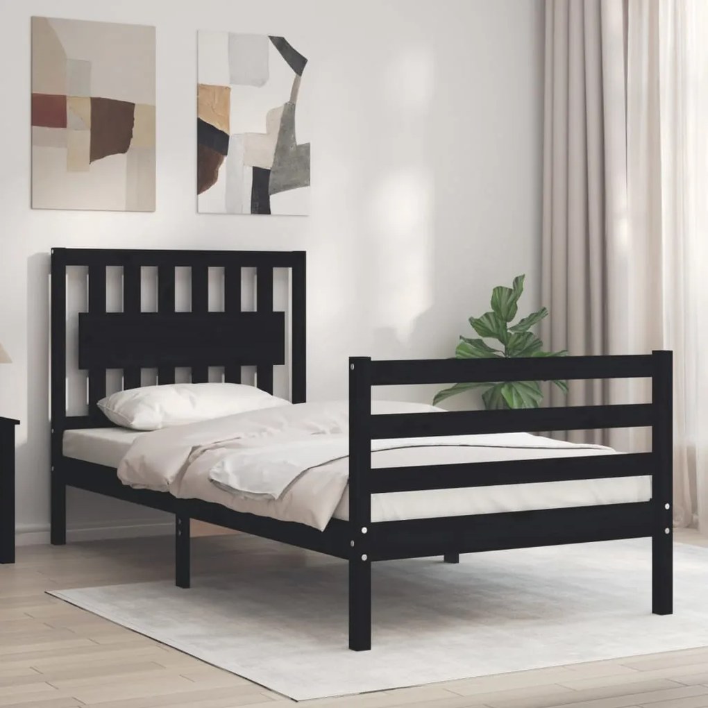vidaXL Estrutura cama de solteiro c/ cabeceira madeira maciça preto
