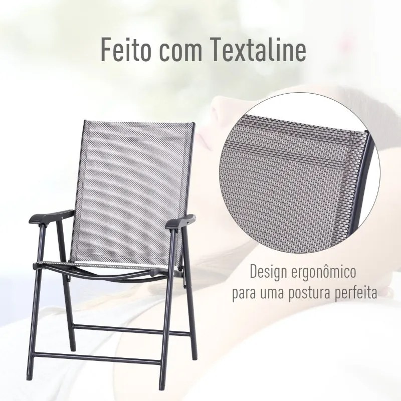 Conjunto de 2 Cadeiras Dobráveis com Apoio de Braços - Cinzento - Desi