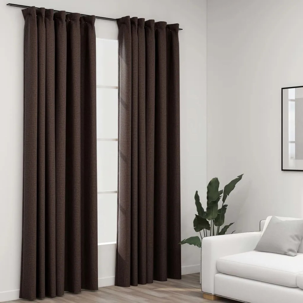 321205 vidaXL Cortinas opacas asp. linho + ganchos 2pcs 140x225cm cinza-acas.