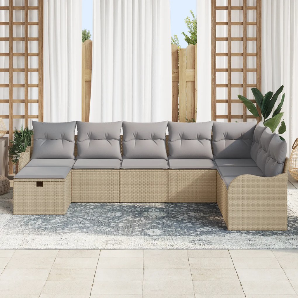 Conjunto de Sofá vidaXL de 8 Peças com Almofadas Bege em Rattan Poliés