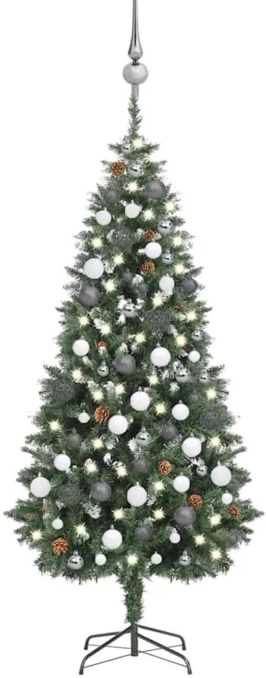 vidaXL Árvore Natal artificial pré-iluminada c/ bolas e pinhas 180 cm