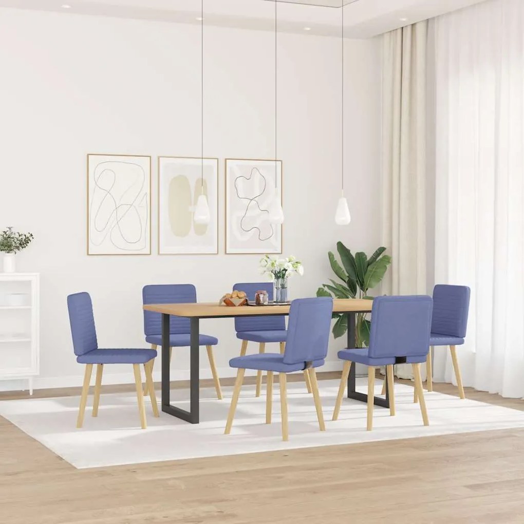 Cadeiras de jantar 6 pcs Jeans Tecido Azul