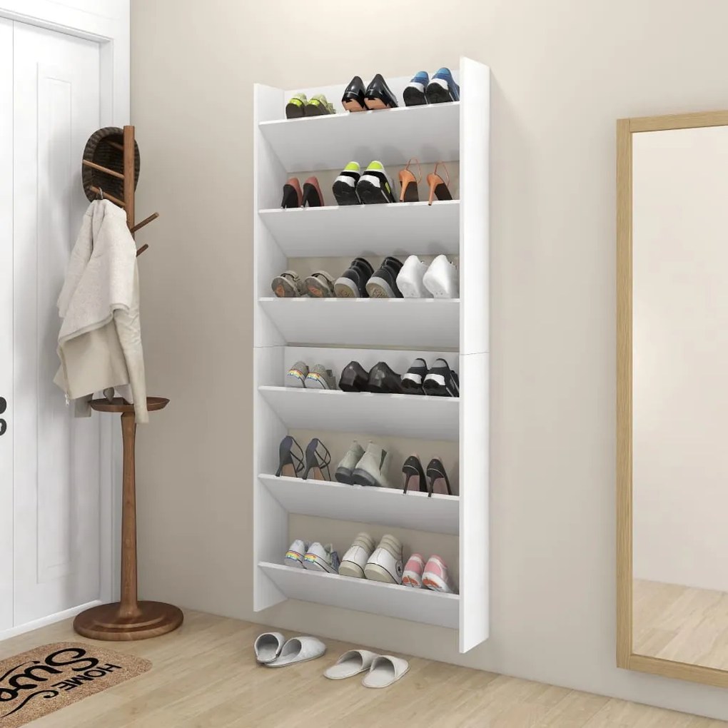 Sapateiras de parede 2 pcs 80x18x90 cm contraplacado branco