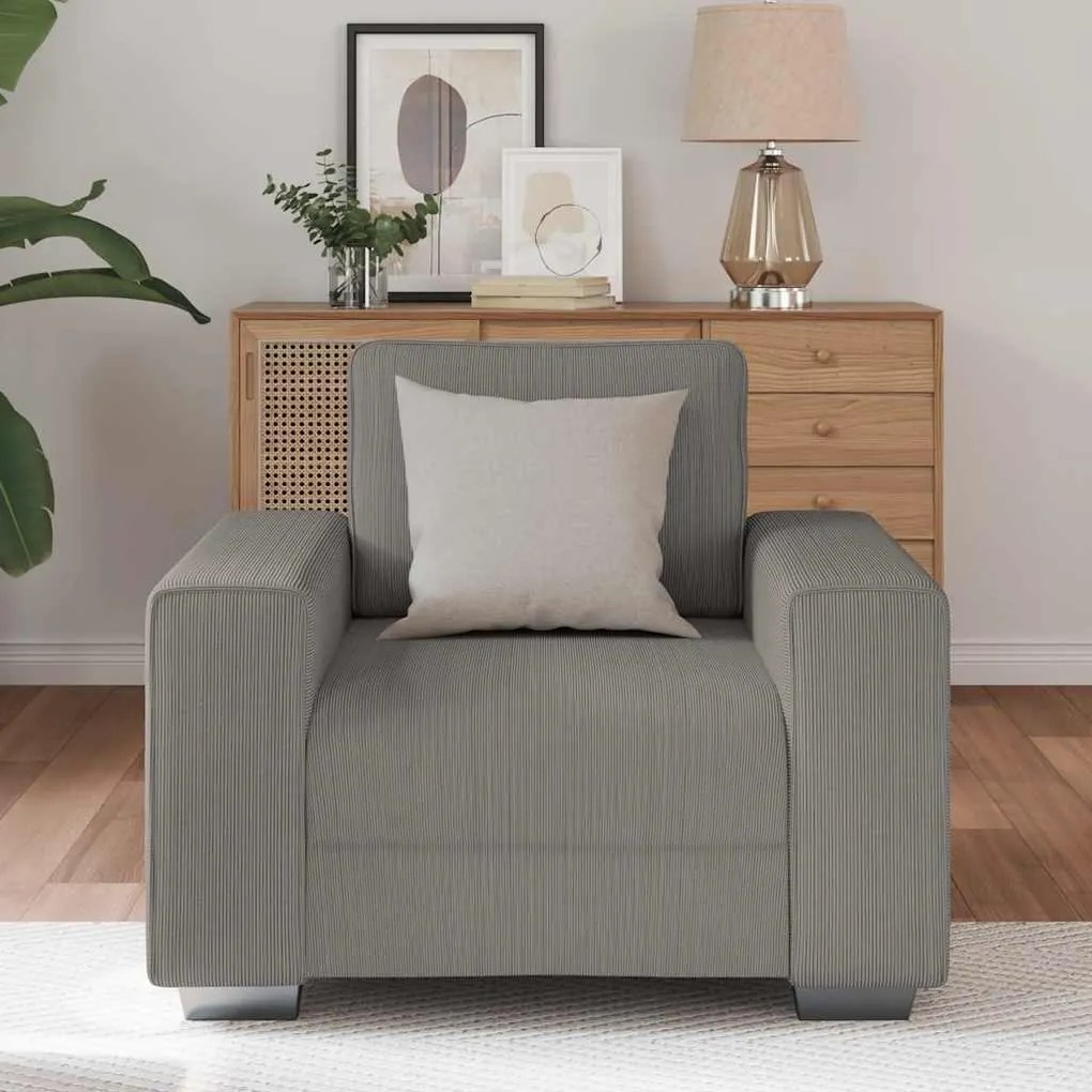 Poltrona 60 cm tecido corduroy cinzento-claro
