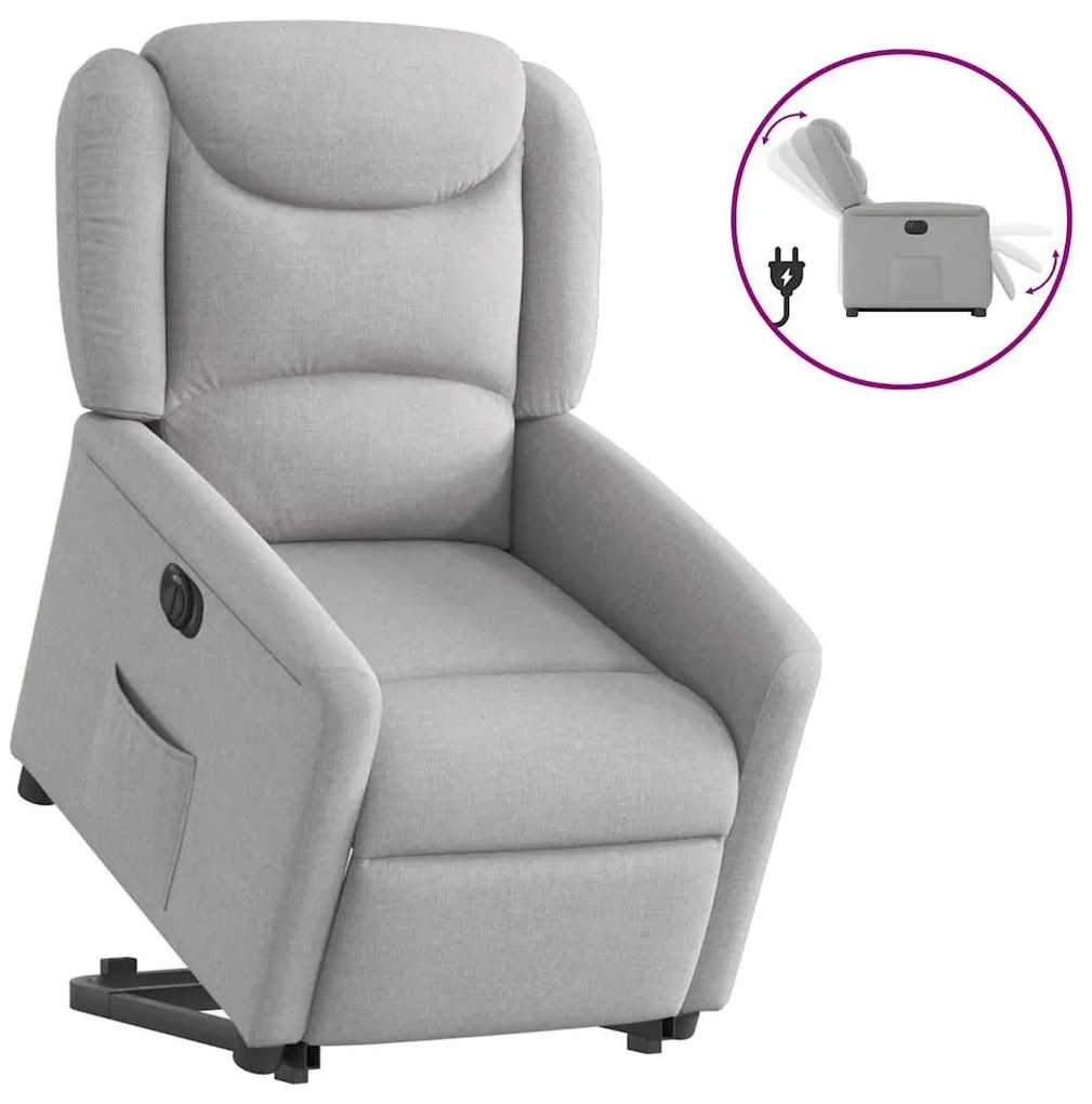 vidaXL Poltrona reclinável elevatória elétrica tecido cinzento-nublado