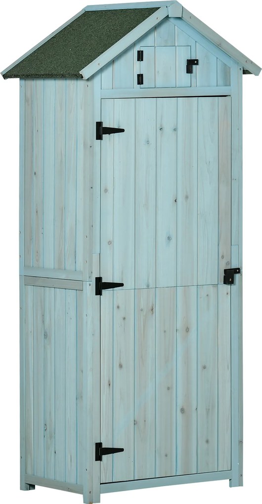 Armário de Jardim de Madeira 77x54,2x179 cm 0,3 m² Armário de Armazenamento com 3 Prateleiras e 2 Portas Azul Claro