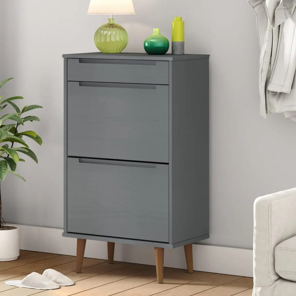 350527 vidaXL Sapateira MOLDE 59,5x35x103 cm pinho maciço cinzento