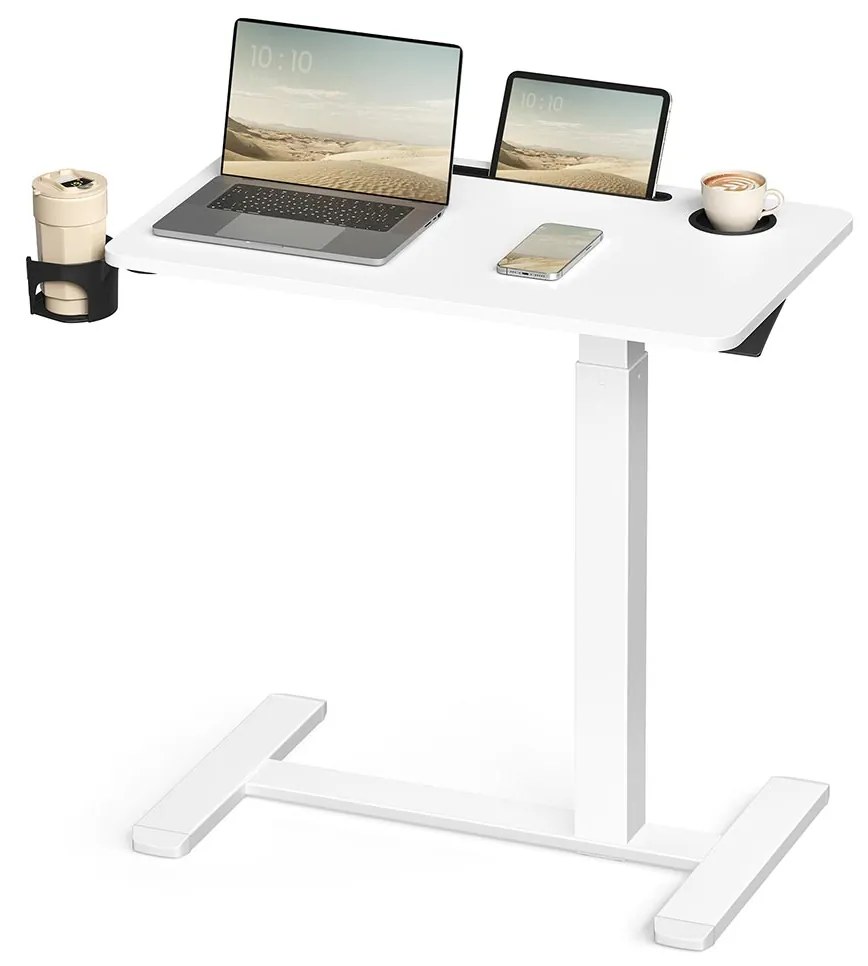 Mesa auxiliar móvel com altura ajustável e rodas 70 x 40 x 65-102 cm Branco