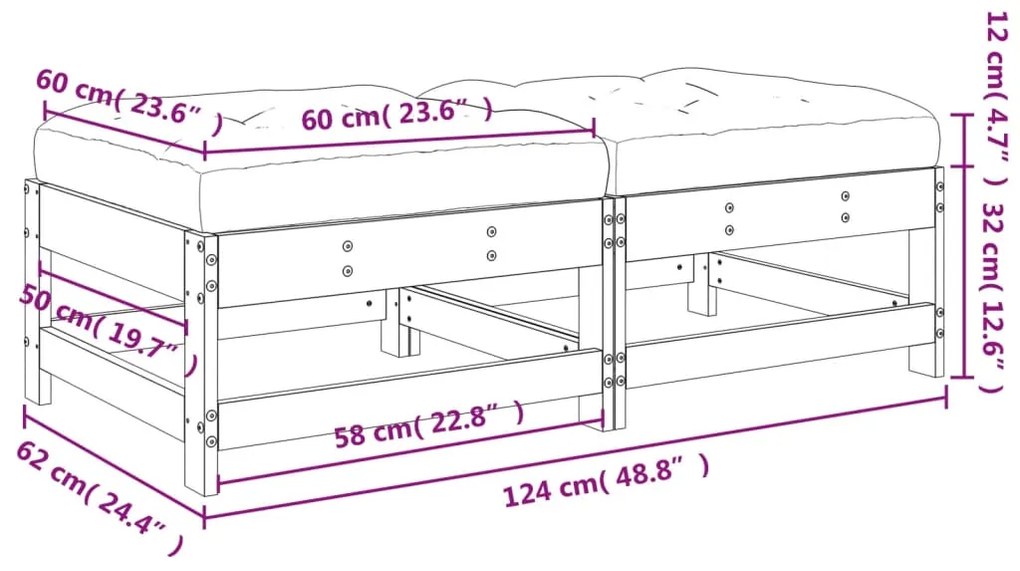 Apoios de pés jardim c/ almofadões 2pcs madeira douglas maciça