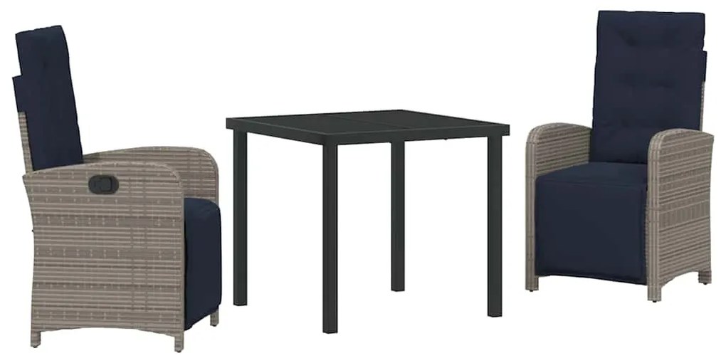 Conjunto de Jantar de Jardim de 3 Peças em Polyrattan Cinza