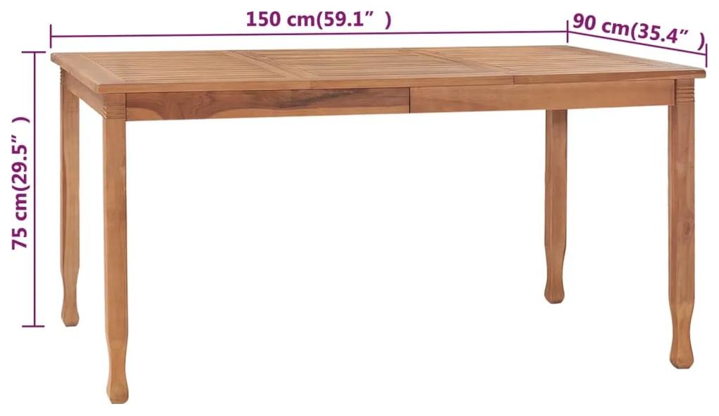 Mesa de jantar p/ jardim 150x90x75 cm madeira de teca maciça