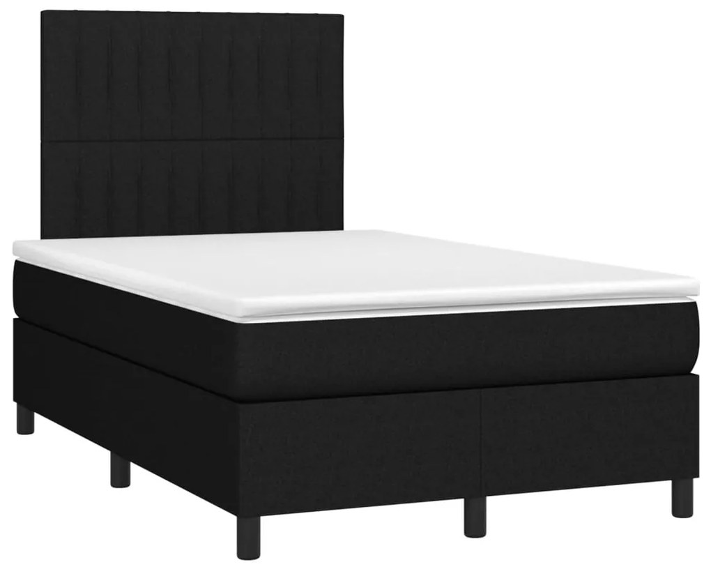 Cama box spring c/ colchão e LED 120x190 cm tecido preto