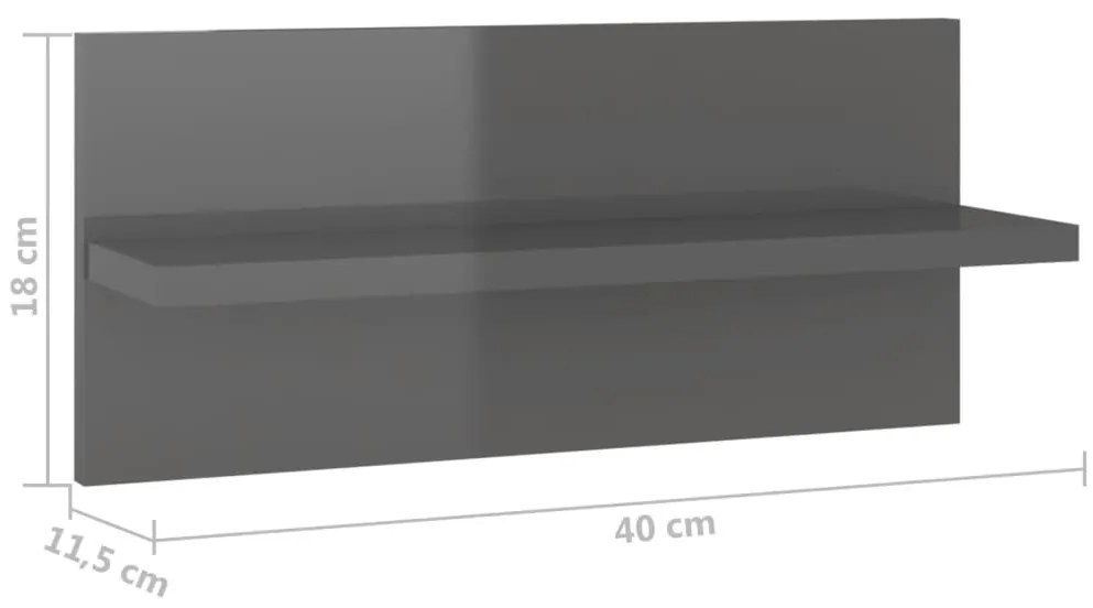 Estantes de parede 2 pcs 40x11,5x18 cm cinzento brilhante