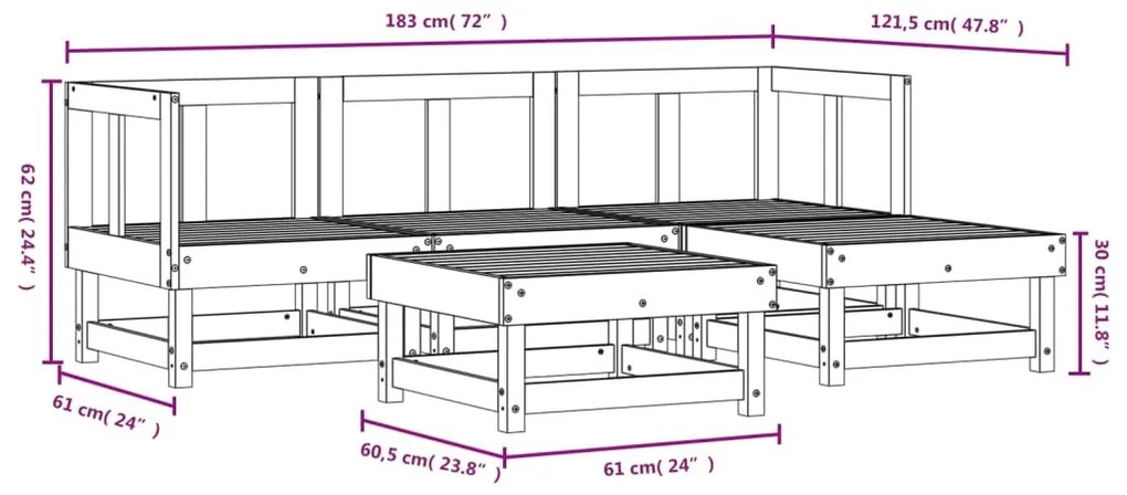 5 pcs conjunto lounge de jardim madeira de douglas maciça