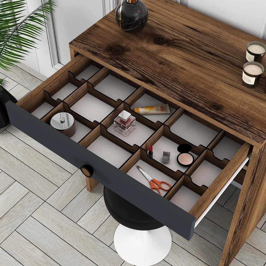 Mesa de Maquilhagem Lizbon Mirror – Nogueira e Antracite – Medidas: Me