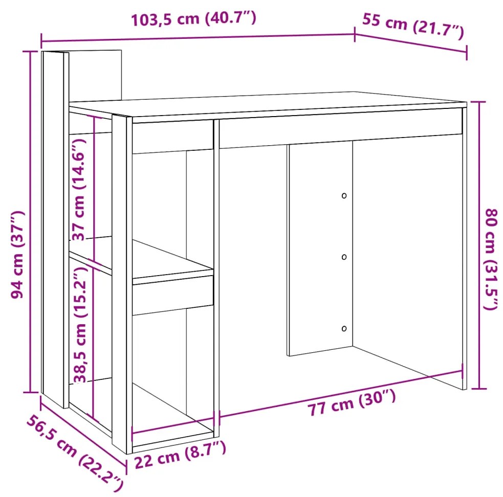Secretária 103,5x56,5x94cm derivados de madeira cinzento sonoma